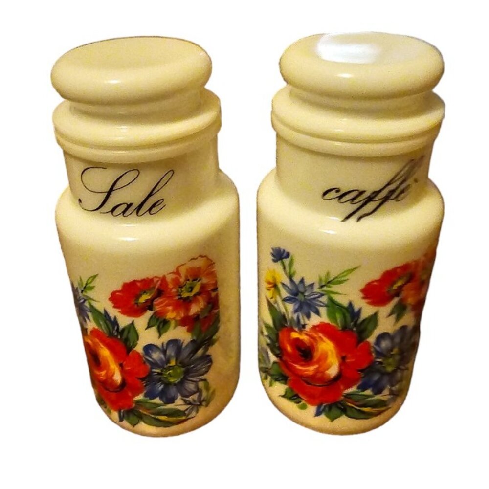 Vintage Opaline Milk Glass Pots/Jars  Coffeee and  Salt Italy